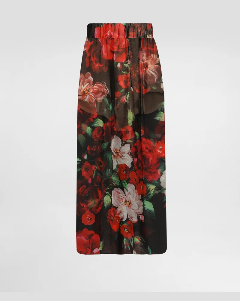 Dolce & Gabbana Gonna Longuette In Chiffon Stampa Rose - Donna Gonne Stampa Stampa