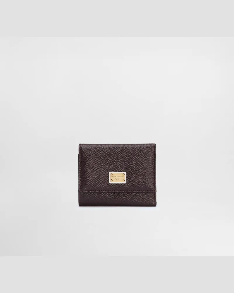 Dolce & Gabbana Portafoglio In Pelle Di Vitello Dauphine Con Targhetta Logata - Donna Portafogli E Piccola Pelletteria Viola Pelle Mosto