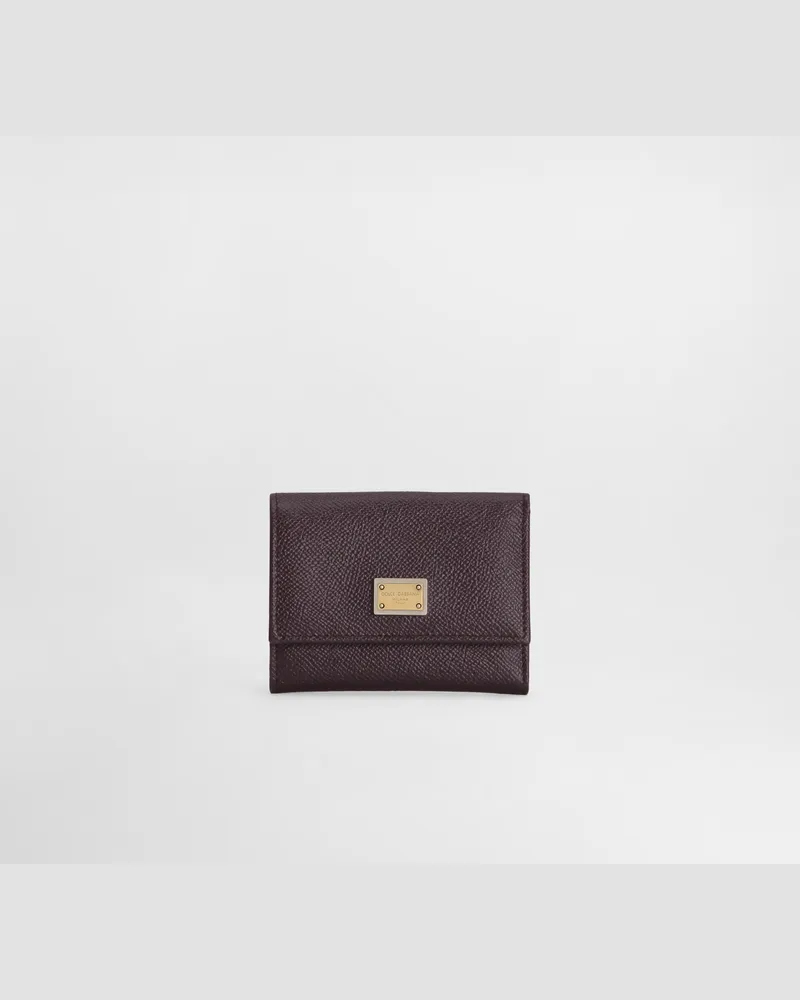 Dolce & Gabbana Portafoglio In Pelle Di Vitello Dauphine Con Targhetta Logata - Donna Portafogli E Piccola Pelletteria Viola Pelle Mosto