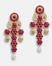 Dolce & Gabbana Family Yellow Gold Cross Pendant Earrings With Rubies - Donna Orecchini Oro Oro