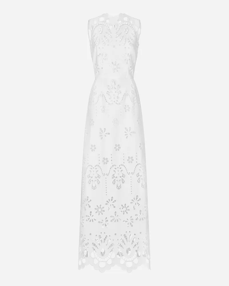 Dolce & Gabbana Abito Lungo In Cotone Con Ricamo Cut Out - Donna Abiti Bianco Bianco