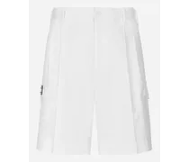 Bermuda Cargo Gabardina Cotone Con Placca Logata - Uomo Pantaloni E Shorts Bianco Cotone