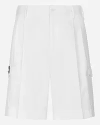 Dolce & Gabbana Bermuda Cargo Gabardina Cotone Con Placca Logata - Uomo Pantaloni E Shorts Bianco Cotone Bianco