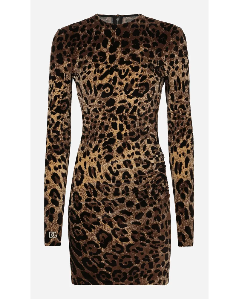 Dolce & Gabbana Abito Corto In Ciniglia Jacquard Logo Dg - Donna Abiti Multicolore Cotone Jacquard