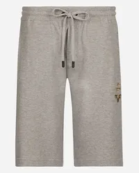 Dolce & Gabbana Bermuda Jogging In Jersey Con Ricamo - Uomo Pantaloni E Shorts Grigio Cotone Melange