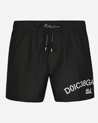 Dolce & Gabbana Boxer Da Mare Corto Logo - Uomo Beachwear Nero Tessuto Nero