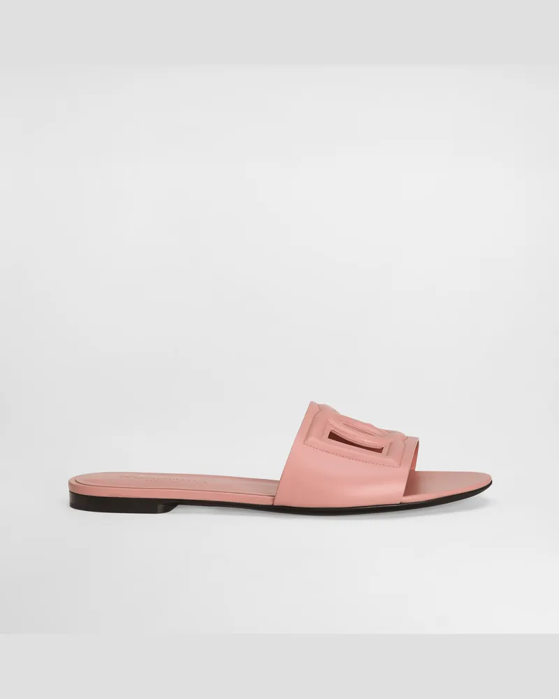 Dolce & Gabbana Slide In Pelle Di Vitello E Logo Dg - Donna Slide E Mule Rosa Pelle Rosa