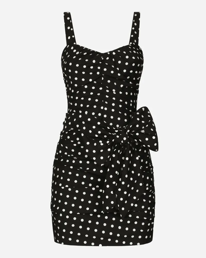 Dolce & Gabbana Miniabito Con Fiocco In Cotone Stampa Pois - Donna Abiti Stampa Stampa