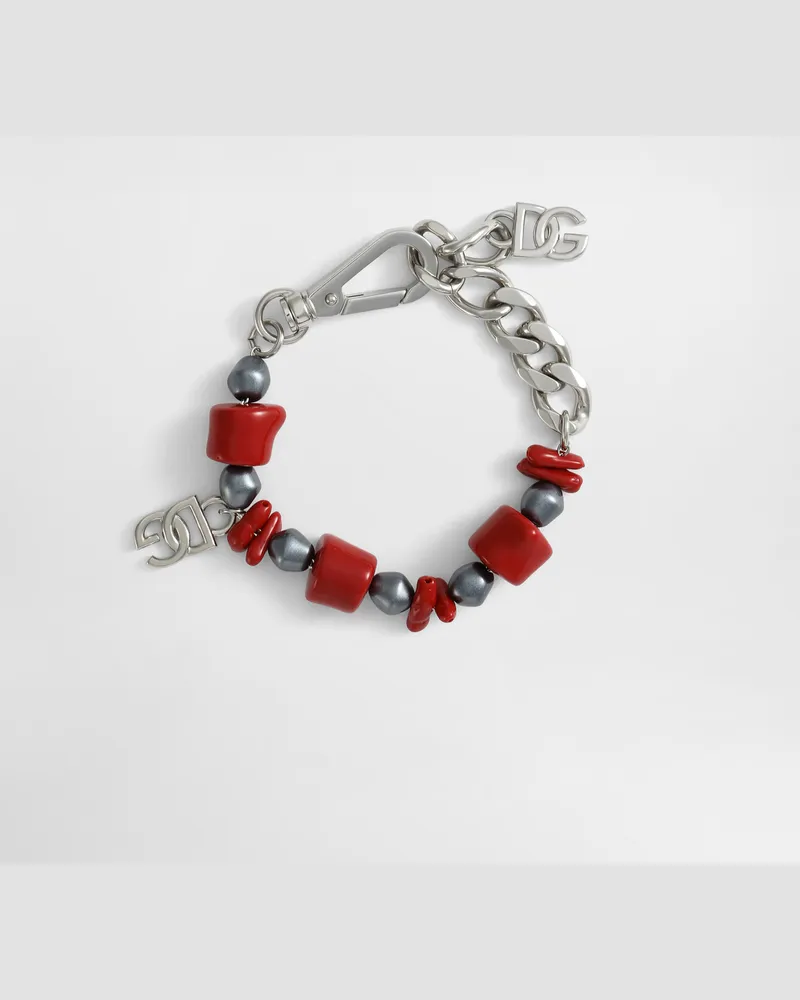 Dolce & Gabbana Bracciale In Metallo Con Coralli E Logo - Uomo Bijoux Argento Metallo Argento