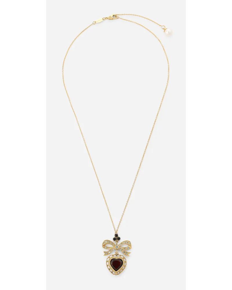 Dolce & Gabbana Heart Pendant In Yellow Gold With Rodolith Garnet And Sapphires - Donna Collane Oro Oro