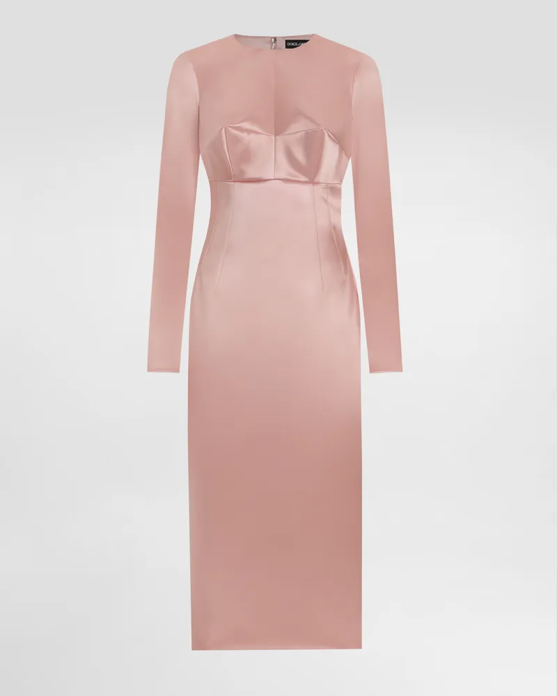 Dolce & Gabbana Abito Longuette Girocollo In Raso Stretch - Donna Abiti Rosa Raso Rosa