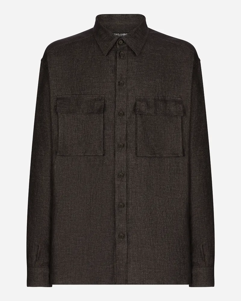 Dolce & Gabbana Camicia Hawaii In Lino Armaturato - Uomo Camicie Marrone Marrone