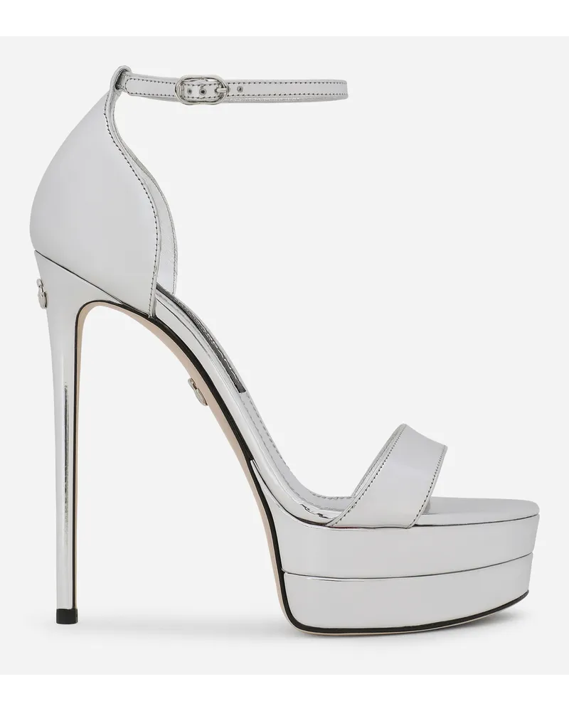 Dolce & Gabbana Sandalo Platform In Pelle Di Vitello Effetto Specchio - Donna Sandali E Zeppe Argento Pelle Argento