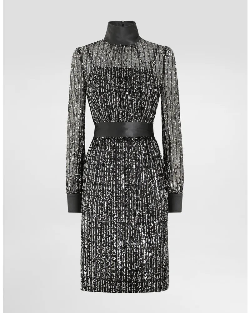 Dolce & Gabbana Abito Midi Con Ricamo A Righe Verticali In Paillettes - Donna Abiti Nero Nero