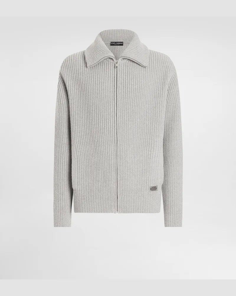 Dolce & Gabbana Cardigan In Lana Con Placca - Uomo Maglieria Beige Grigio