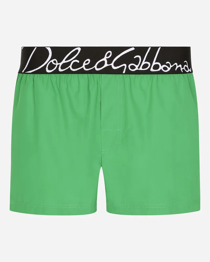 Dolce & Gabbana Boxer Da Mare Corto Logo - Uomo Beachwear Verde Tessuto Verde