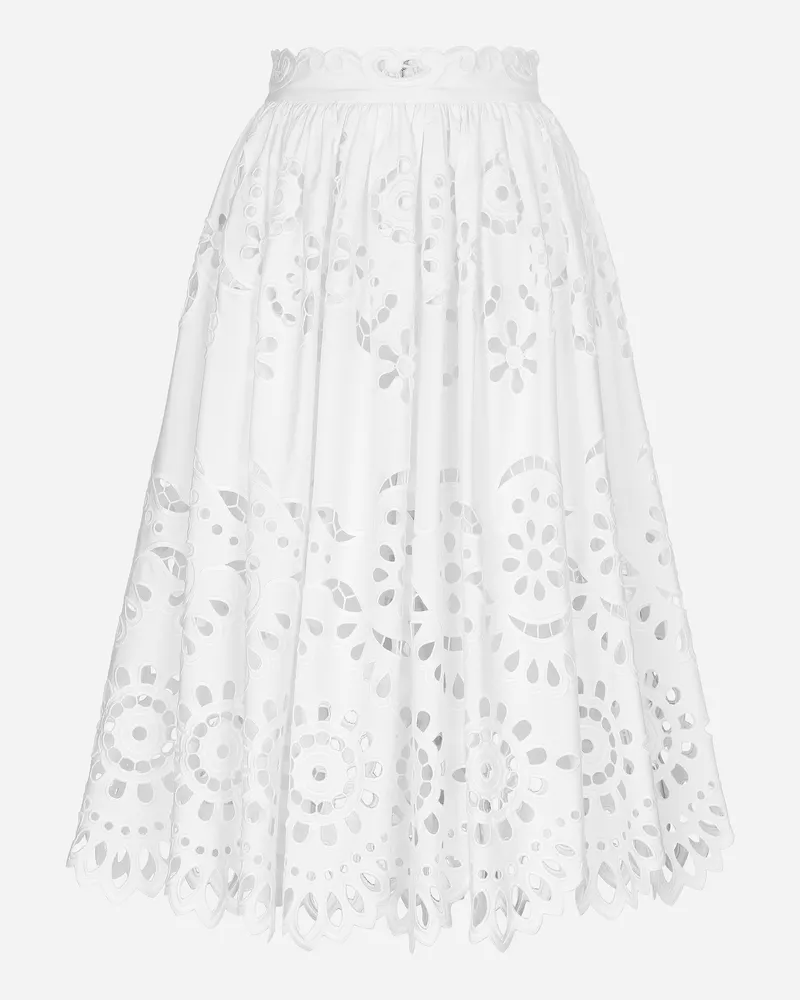 Dolce & Gabbana Gonna Midi A Ruota In Cotone Con Ricamo Cut Out - Donna Gonne Bianco Bianco