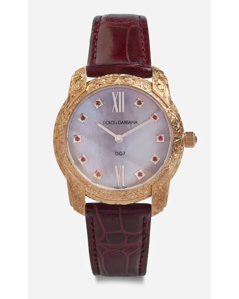 Dolce & Gabbana Dg7 Gattopardo Watch In Red Gold With Pink Mother Of Pearl And Rubies - Donna Orologi Bordeaux Bordeaux