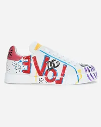 Dolce & Gabbana Sneaker Portofino In Pelle Di Vitello Con Scritte - Donna Sneaker Bianco Pelle Azalea