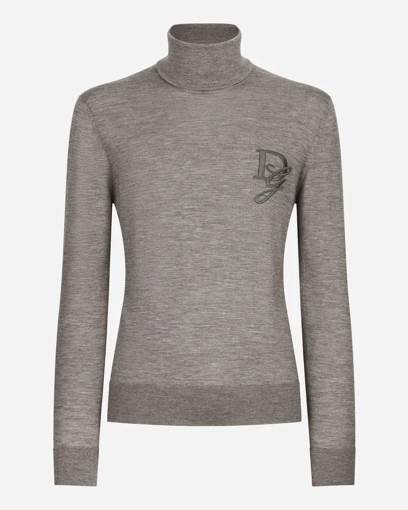 Dolce & Gabbana Maglia Collo Alto In Cashmere - Uomo Maglieria Grigio Grigio