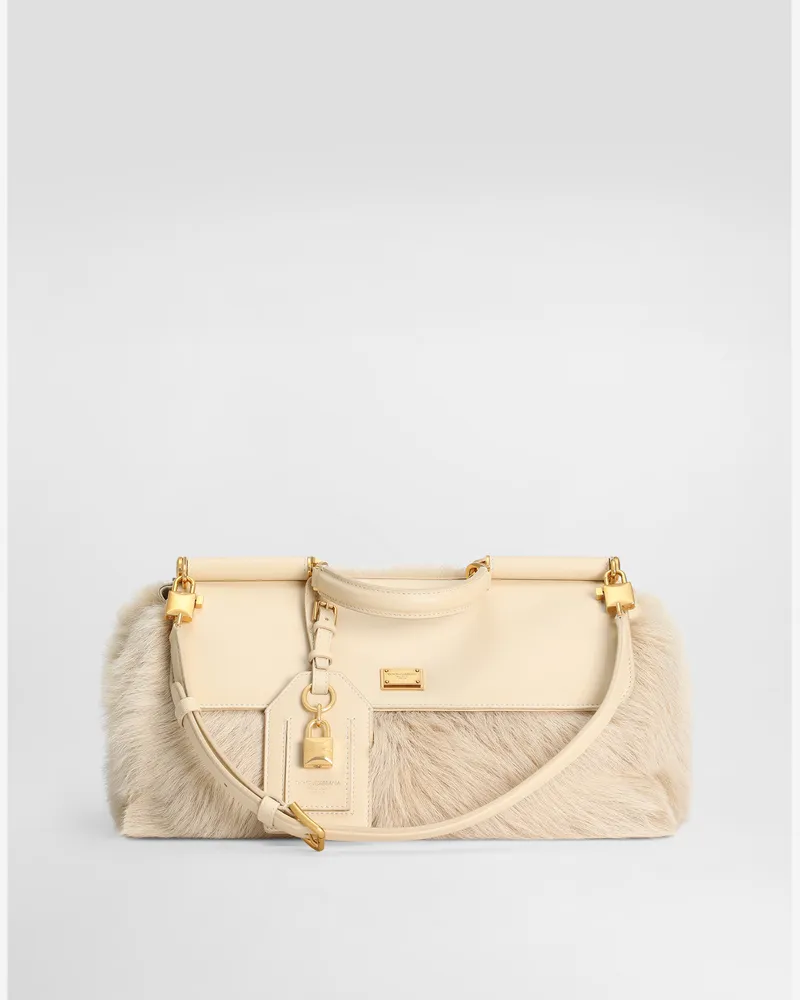 Dolce & Gabbana Borsa A Mano My Sicily Media In Pelliccia E Pelle Di Vitello Plongé - Donna Borse A Mano Beige Beige
