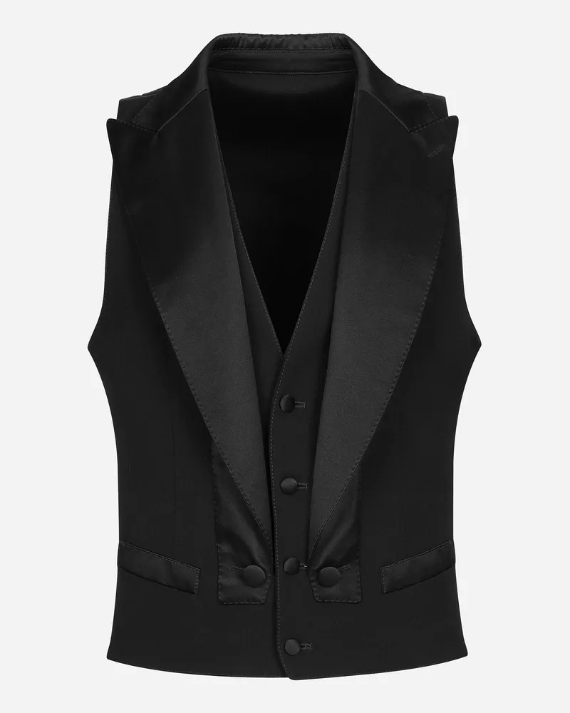 Dolce & Gabbana Gilet Monopetto In Gabardina - Uomo Abiti E Giacche Nero Lana Nero