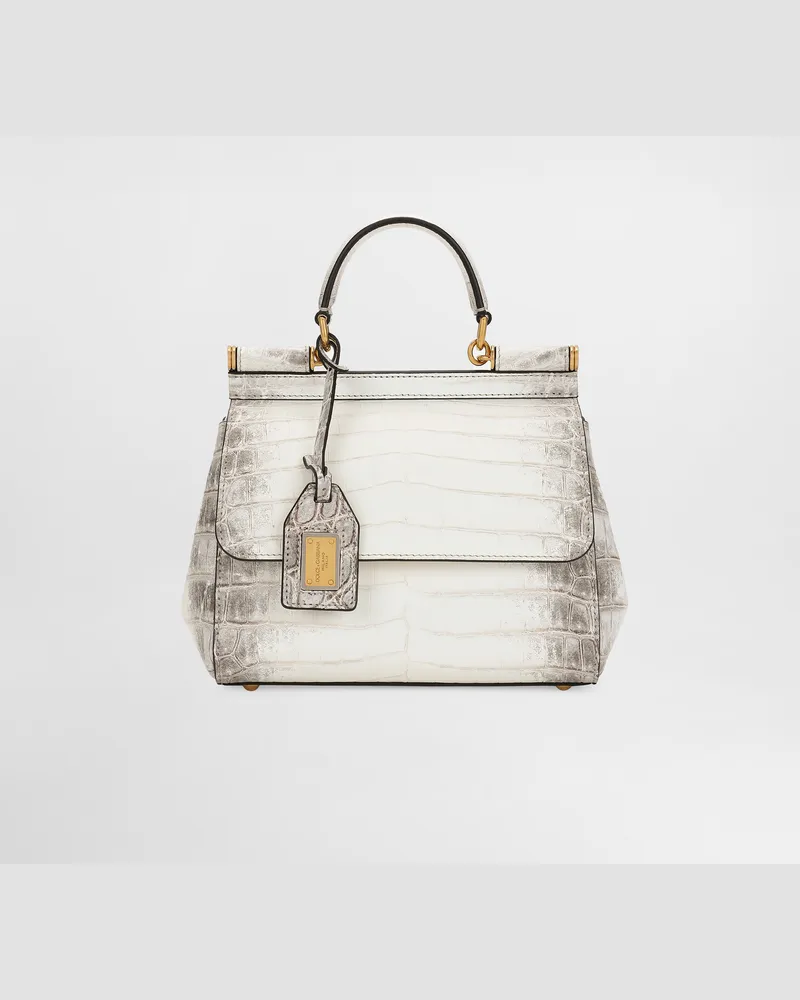 Dolce & Gabbana Borsa A Mano Sicily Media In Coccodrillo Himalaya - Donna Special Selection Bianco Bianco