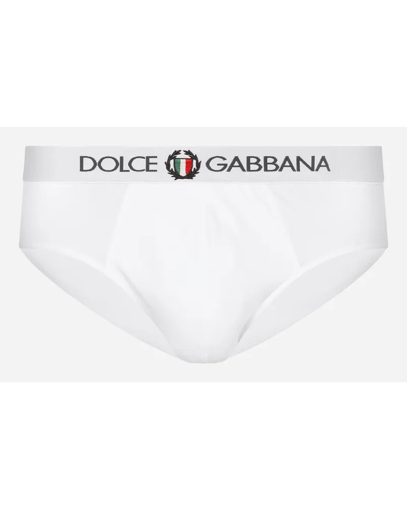 Dolce & Gabbana Slip Medio Cotone Stretch Con Crest - Uomo Intimo E Loungewear Bianco Cotone Bianco