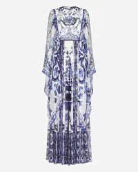 Dolce & Gabbana Abito Lungo In Chiffon Stampa Maiolica - Donna Abiti Blu Seta Tris