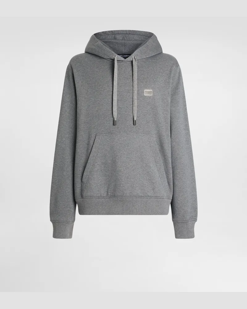 Dolce & Gabbana Felpa Con Cappuccio In Cotone Con Placca - Uomo Felpe Grigio Melange