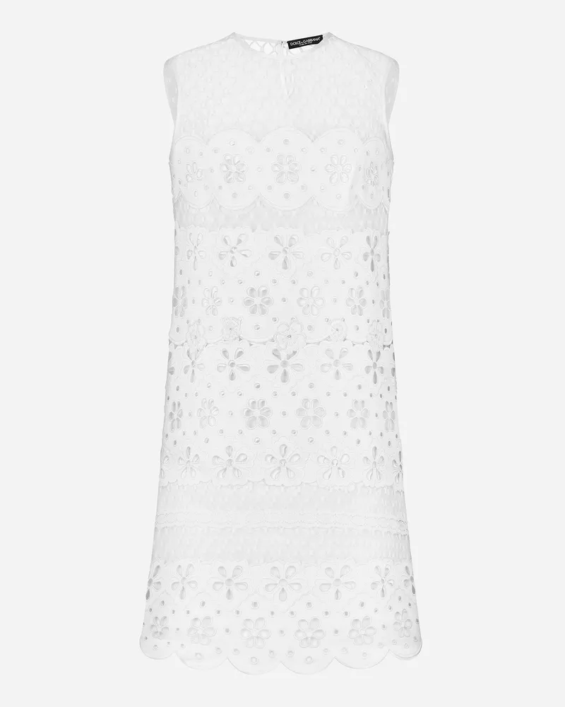 Dolce & Gabbana Abito Corto In Cotone Con Ricamo Cut Out - Donna Abiti Bianco Bianco
