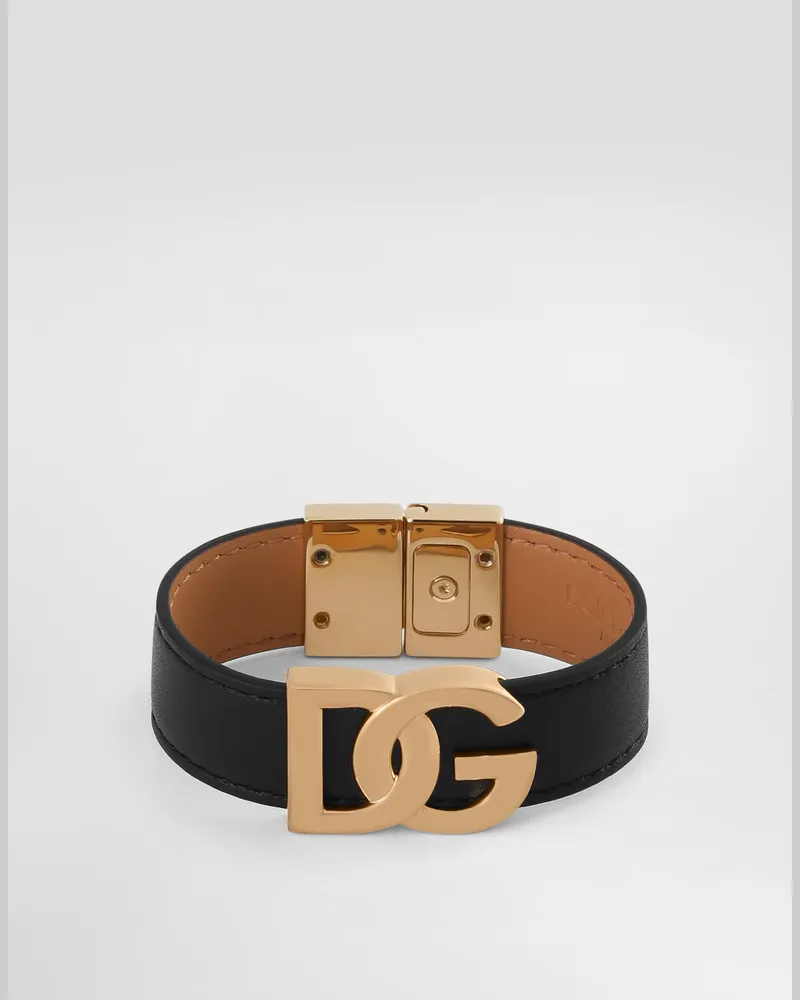 Dolce & Gabbana Bracciale In Pelle Di Vitello Con Logo Dg - Uomo Bijoux Nero Pelle Nero