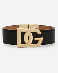 Dolce & Gabbana Bracciale In Pelle Di Vitello Con Logo Dg - Uomo Bijoux Nero Pelle Nero