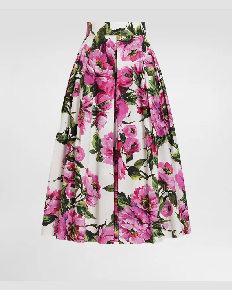 Dolce & Gabbana Gonna A Ruota In Cotone Stampa Peonie - Donna Gonne Stampa Stampa