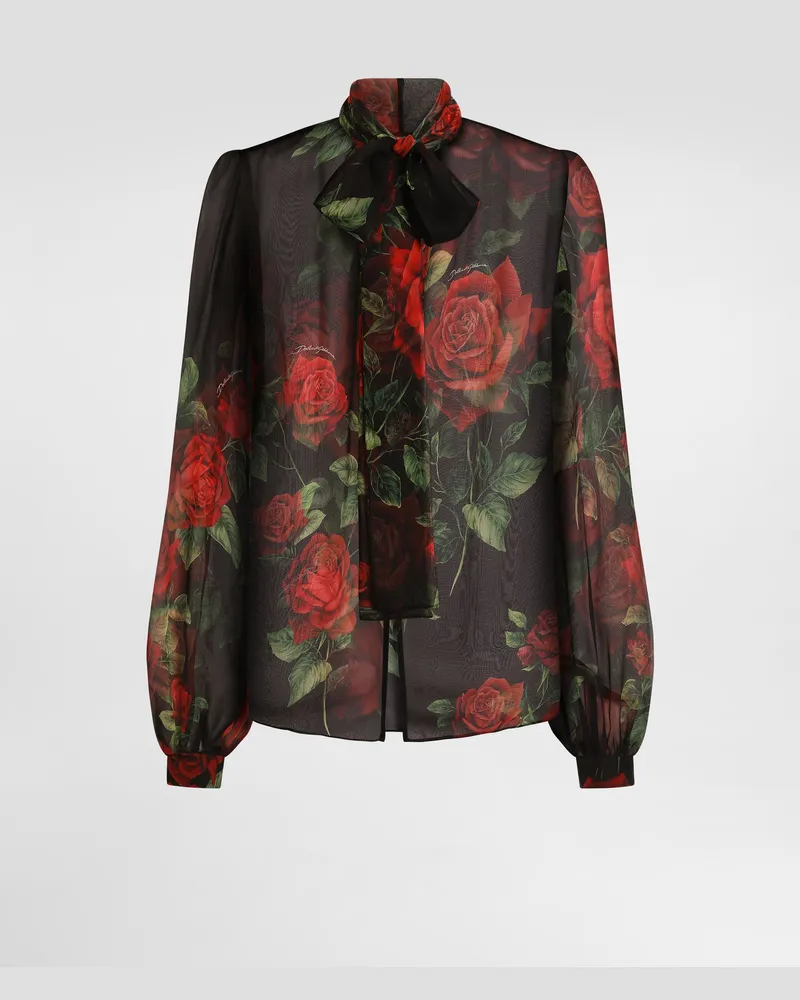 Dolce & Gabbana Blusa In Chiffon Stampa Rose - Donna Camicie E Top Multicolore Multicolore