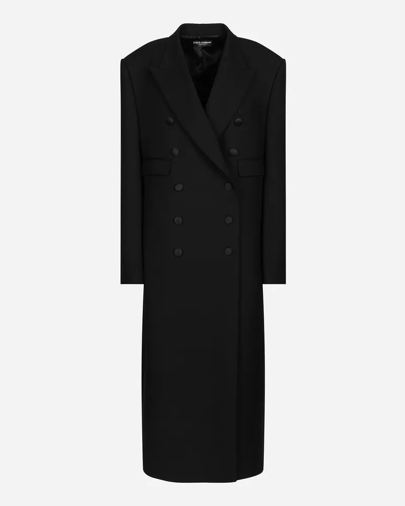 Dolce & Gabbana Cappotto Lungo Tuxedo Doppiopetto In Doppia Gabardina Di Lana - Donna Cappotti E Giubbotti Nero Nero