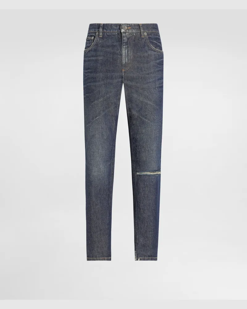 Dolce & Gabbana Jeans Loose In Cotone Con Placca - Uomo Denim Multicolore Variante
