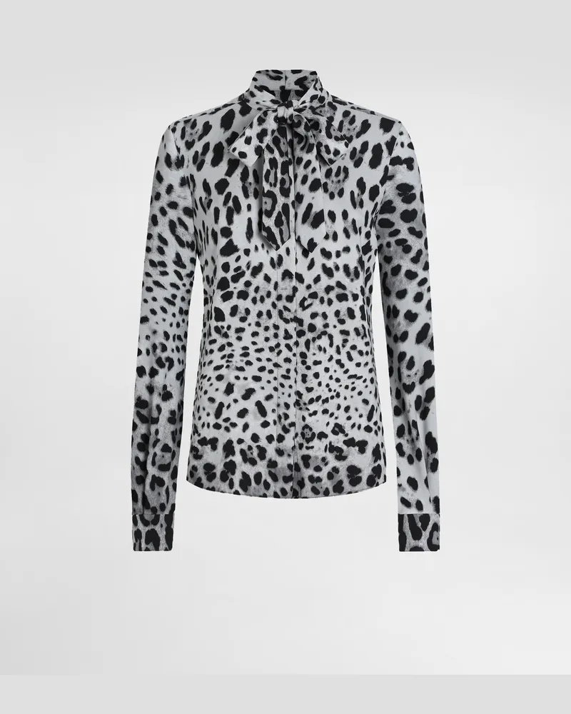 Dolce & Gabbana Camicia In Charmeuse Con Fiocco Stampa Leopardo - Donna Camicie E Top Stampa Seta Stampa