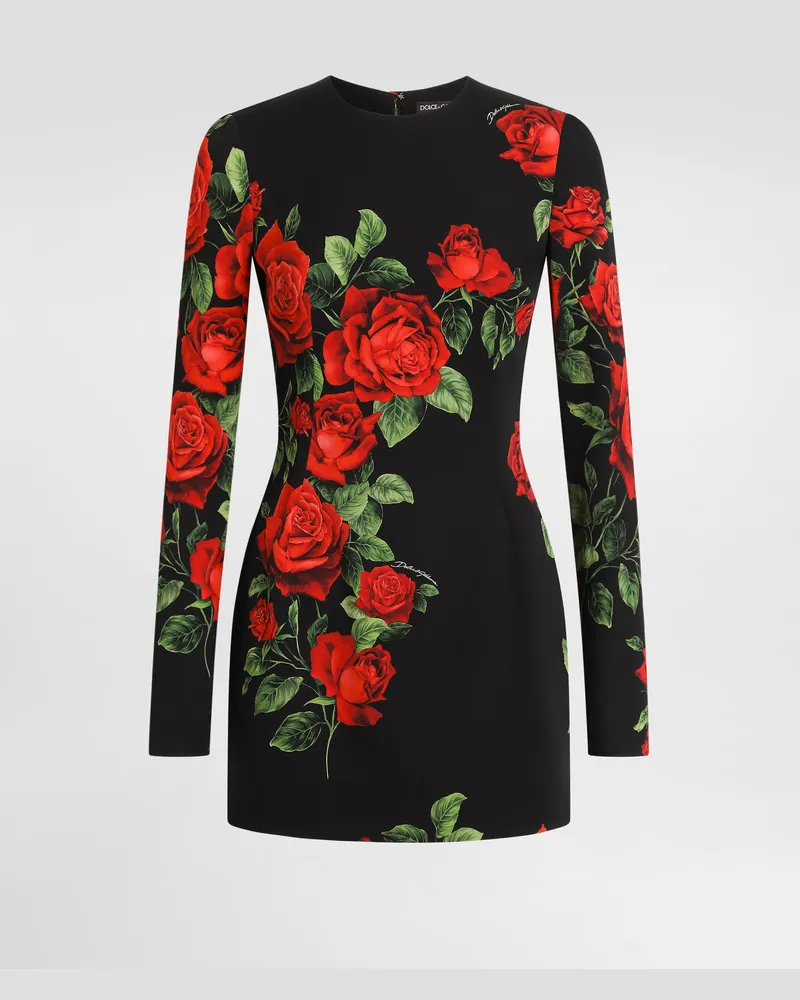 Dolce & Gabbana Abito In Charmeuse Stampa Rose - Donna Abiti Multicolore Multicolore