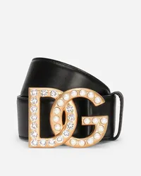 Dolce & Gabbana Cintura In Pelle Di Vitello Con Logo Dg Gioiello - Donna Cinture Multicolore Pelle Nero