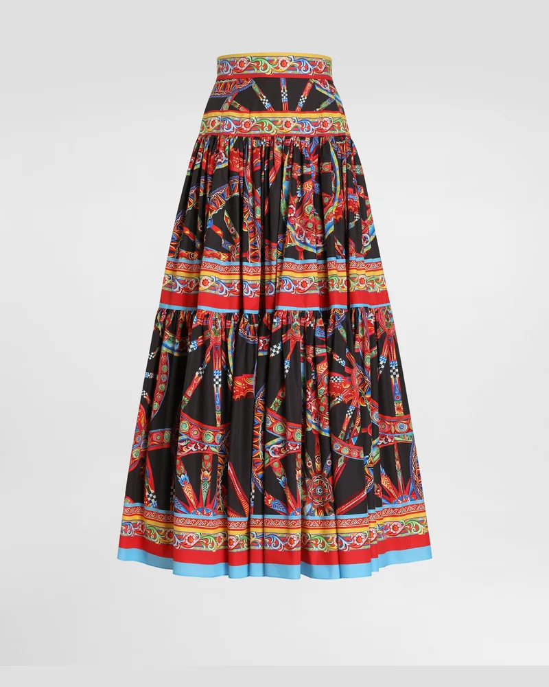 Dolce & Gabbana Gonna Lunga In Popeline Stampa Carretto - Donna Gonne Multicolore Variante