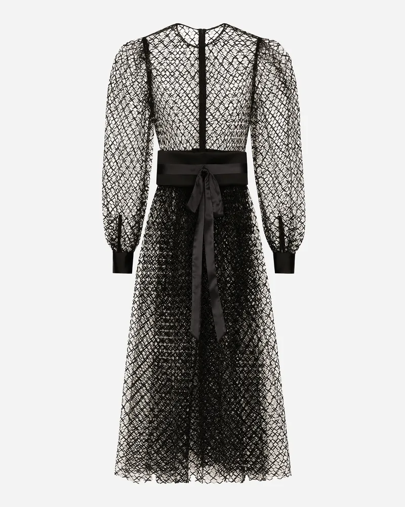 Dolce & Gabbana Abito Longuette In Rete Con Cintura In Crêpe Di Lana - Donna Abiti Nero Nero