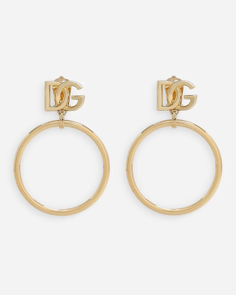 Dolce & Gabbana Orecchini A Cerchio Con Logo Dg - Donna Bijoux Oro Metallo Oro