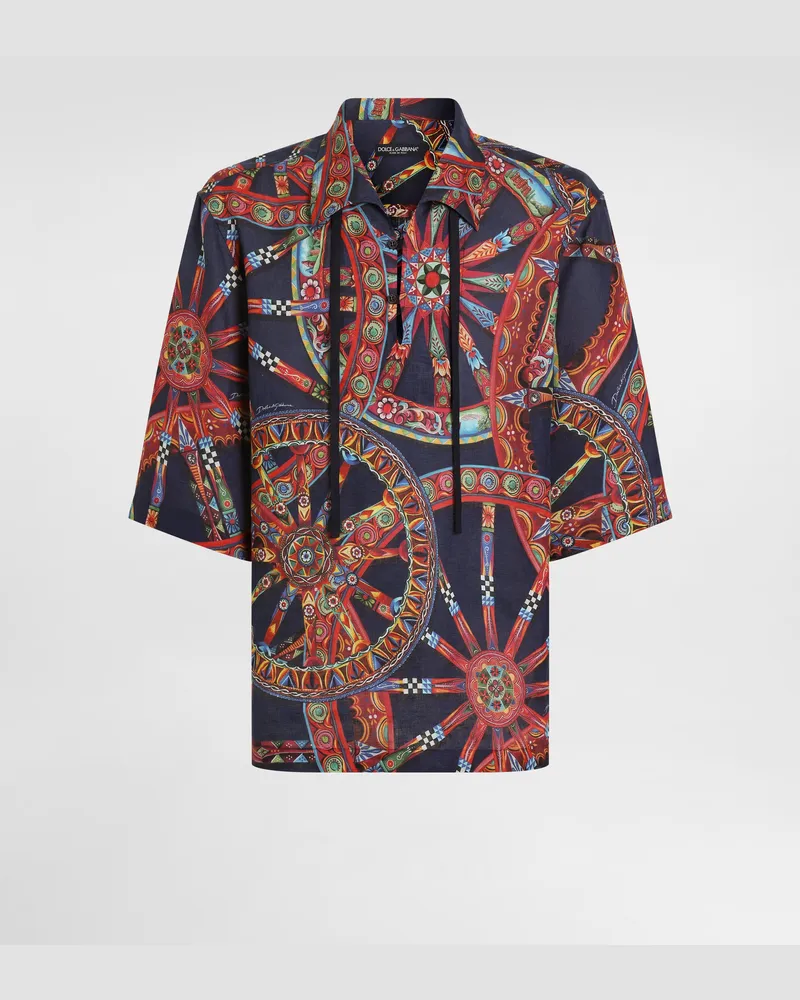 Dolce & Gabbana Camicia Hawaii In Lino Stampa Carretto - Uomo Camicie Multicolore Multicolore