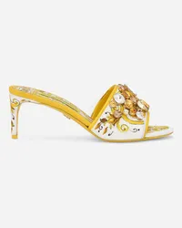 Dolce & Gabbana Mule In Broccato Stampa Maiolica E Ricami - Donna Slide E Mule Giallo Cotone Giallo