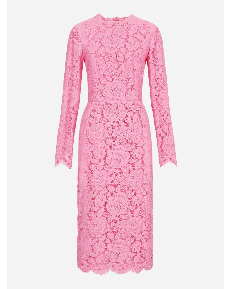 Dolce & Gabbana Abito A Tubino In Pizzo Cordonetto Floreale Logato - Donna Abiti Rosa Rosa