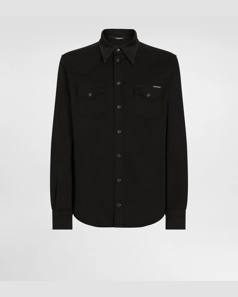 Dolce & Gabbana Camicia Jeans Stretch Nero Spalmato - Uomo Camicie Multicolore Cotone Variante
