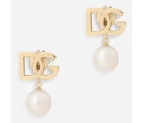 Logo Earrings In Yellow 18kt Gold With Pearls - Donna Orecchini Oro