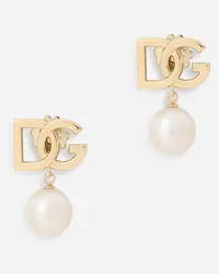 Dolce & Gabbana Logo Earrings In Yellow 18kt Gold With Pearls - Donna Orecchini Oro Oro