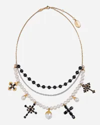 Dolce & Gabbana Family Necklace In Yellow And White Gold Black Sapphires - Donna Collane Oro Metallo Oro